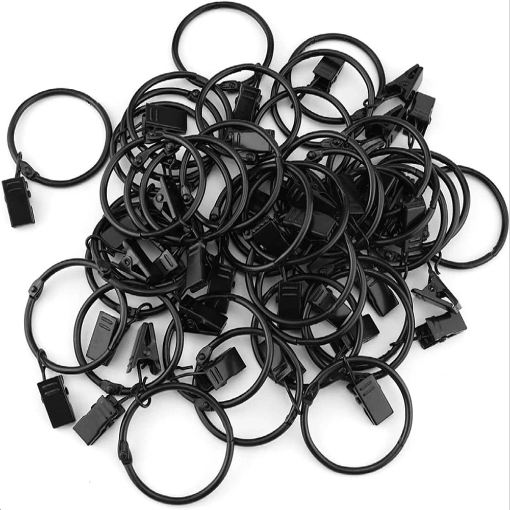 12Pcs Curtain Rings with Clips Metal Curtain Hooks Hangers Black Drapery Clips with Rings Curtain Accessories