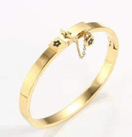 Stainless Steel With Zirconia Bracelet Bangle Simple Jewelry - B17 Gold