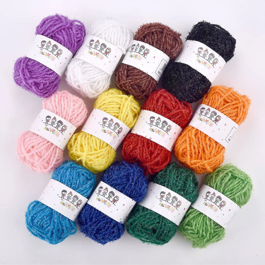 Crochet Yarn Set, 12 Color Kids DIY Yarn, Knitting and Crocheting Materials, Crafting Wool Balls for Hats, Dolls, Needlework 