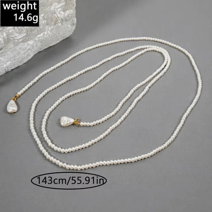 Imitation Pearl Pearl Lariat Necklace Teardrop Pendant Long Chain Length Multi Layer Necklace Multi Layer Design Elegant Styl