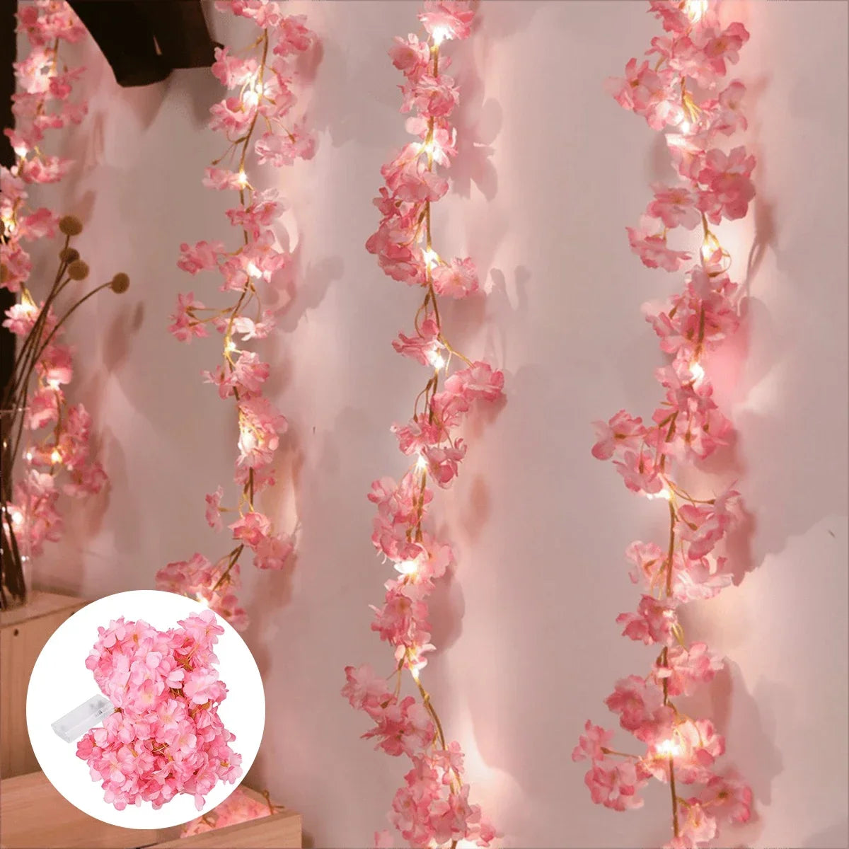 2M 20LEDs Cherry Blossom String Light Garland Artificial Flower Vines Fairy Lights for Bedroom Wedding Party Holiday Decorati