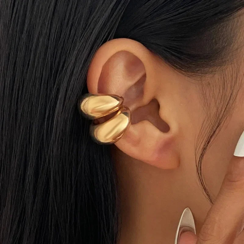 Simple Metal Multilayer Hollow Ear Clips for Women Fake Piercing Water Drop Teardrop Cartilage Clip Earring Ear Cuff Jewelry