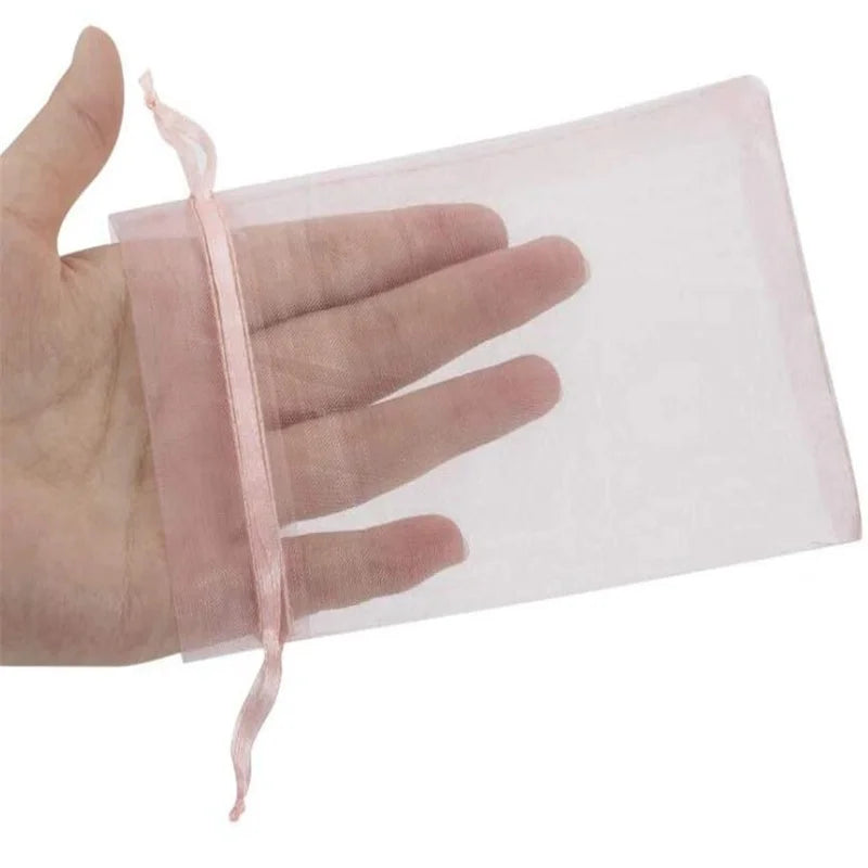 50pcs Pink Organza Drawstring Jewelry Small Bag for Earring Favor Wrapping Packing Pouch Packaging Wedding Businesses Organiz