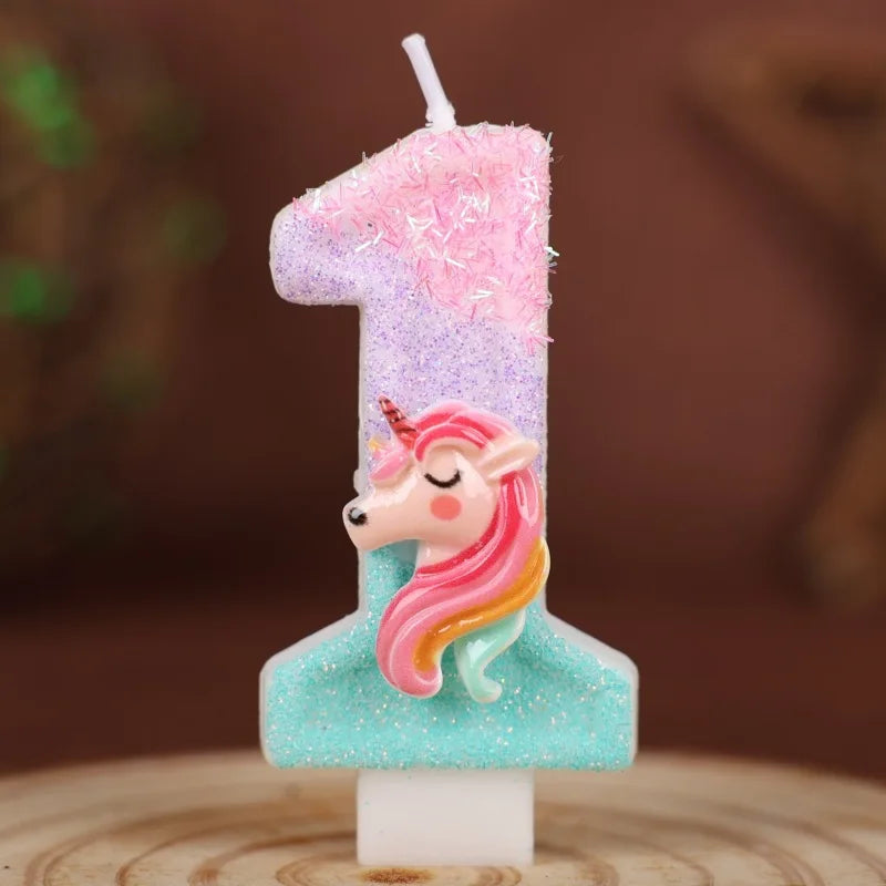 0-9 Number Cartoon Unicorn Digital Candles for Kids Birthday Party Festival Cake Decoration Atmosphere Props Fun Themed Candl