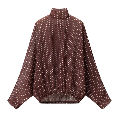 KONDALA Vintage Polka Dot Women Sets Chiffon Bow Tie Loose Blouses Loose Long Skirts Fashion 2026 Spring Summer Holiday Suits