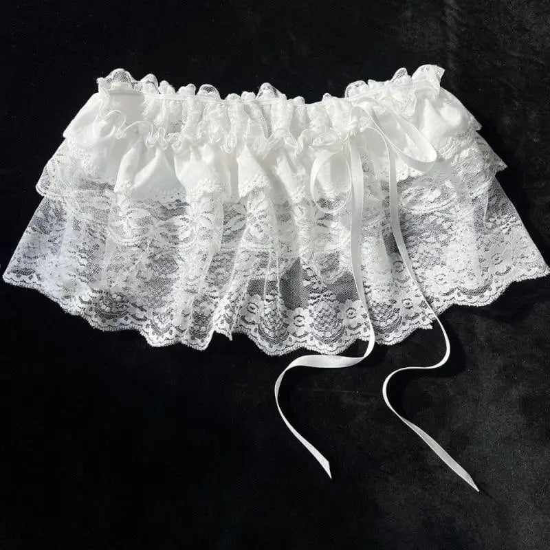 Korean Fashion Lace Irregular Skirt Curtain White Flowers Lace Mesh Halfbody Skirt Women Summer Bottoms Jeans Decorative Heml