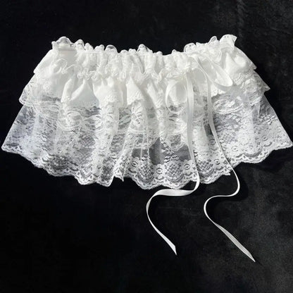 Korean Fashion Lace Irregular Skirt Curtain White Flowers Lace Mesh Halfbody Skirt Women Summer Bottoms Jeans Decorative Heml
