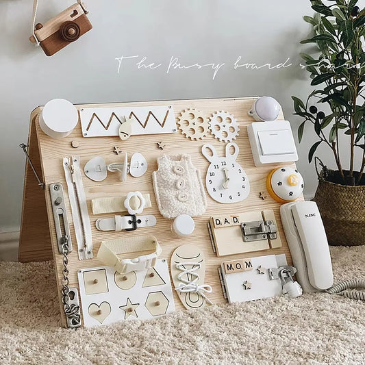 Montessori Busy Board Toys For Children Educational Games DIY Busy Board Parts Wooden Toys Sensory Board Games Puzzles For Ki
