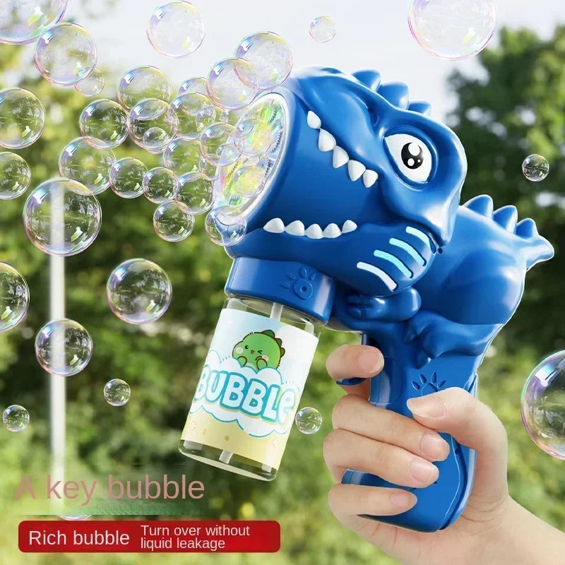 6-hole Dinosaur Bubble Machine Electric Bubble Gun with Light Fully Automatic Bubble Gun Automatic Soap Blower Outdoor Game T