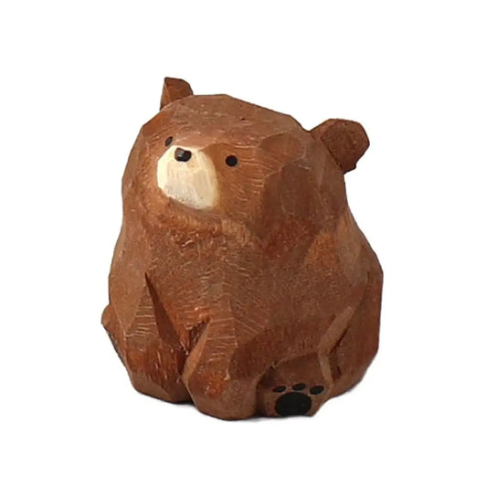 Creative Cartoon Animal Wood Bear Figurine Wooden Carved Desktop Knick-knack Sculpture Kids Toy Carving Cat Statue