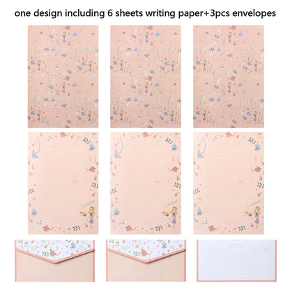6Pcs Differrent Design Writing Paper With 3Pcs Envelopes Cartoon Pattern Vintage Floral Letter Stationery School Office Suppl