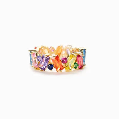 New Irregualr Design Colorful CZ Women Rings Gold Color/Silver Color Geometric CZ Rainbow Rings Luxury Trendy Exquisite Jewel