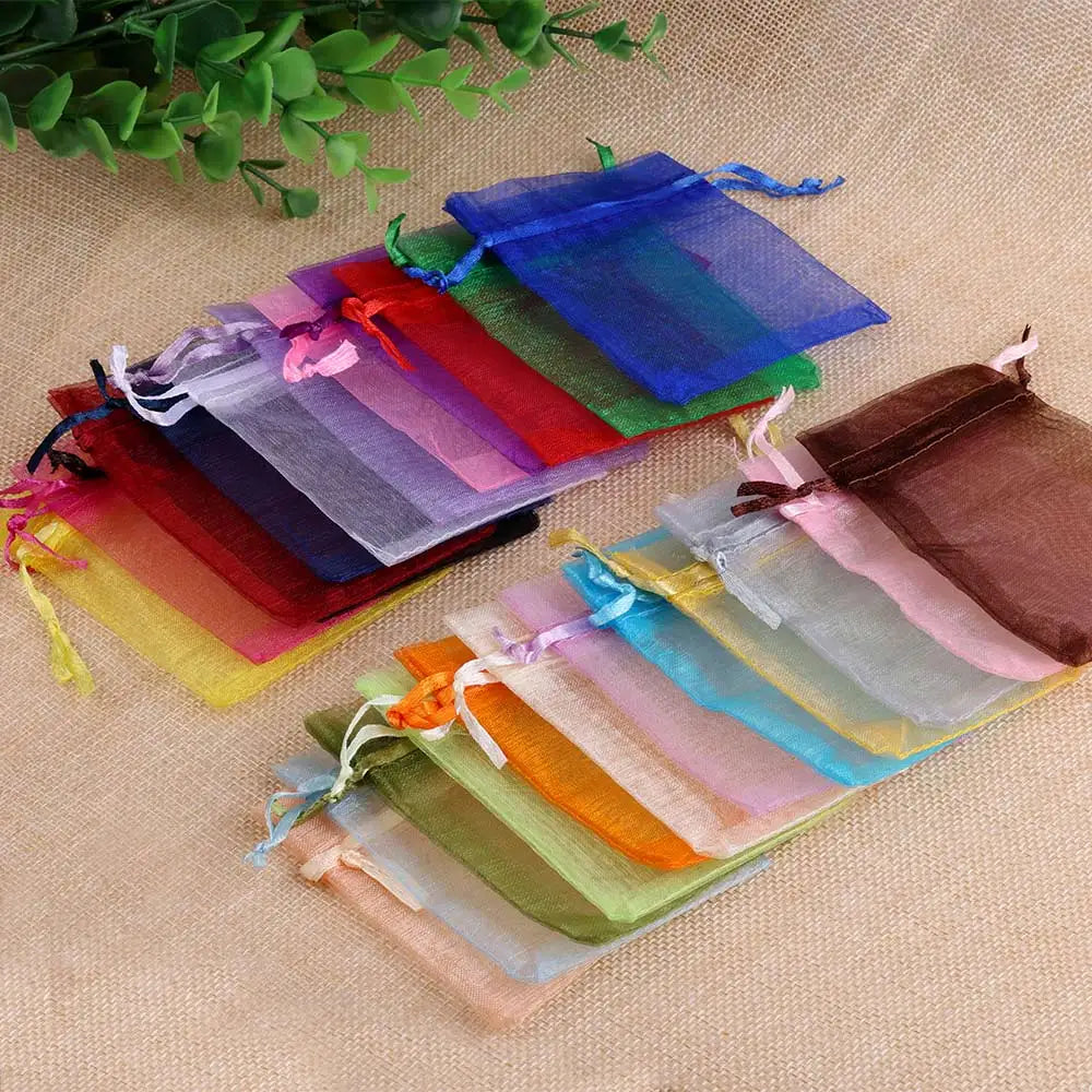 50/100pcs Colorful Organza Gift Bag 5x7 7x9 9x12 10x15 13x18cm Party Wedding Favors Candy Jewelry Packaging Drawstring pouche