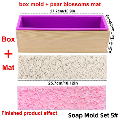 Silicone Wooden Box Soap Mold Making Kit DIY Artistic Soap Making Mold with Flexible Rectangle Floral Flower Embossing Mat - 