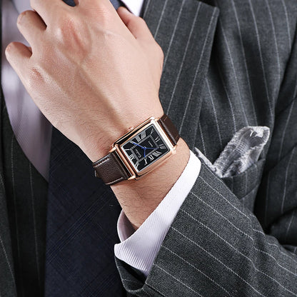 Fashion Men's Quartz Wristwatch Leather Strap Watch - brown black
