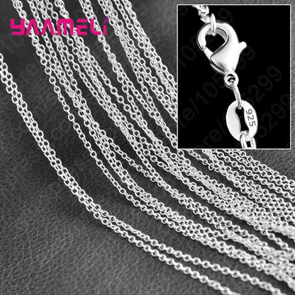 10PCS Pure 925 Sterling Silver Charm Link Chain Necklace Jewelry with Strong Smooth Lobster Clasps 16-30 Inches