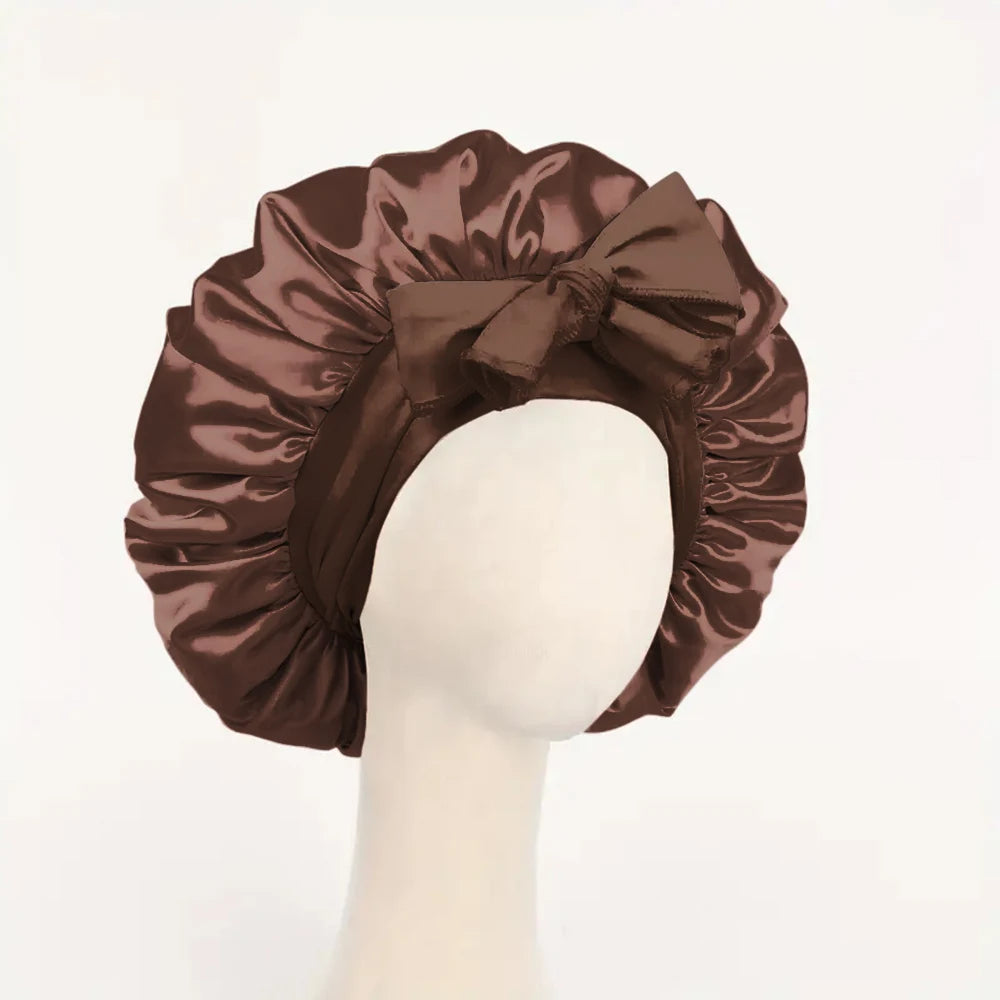 Satin Bonnet Silk Bonnet Adjustable Bonne For Sleeping Hair Bonnet With Tie Band Bonnets For Women Men - Coffee