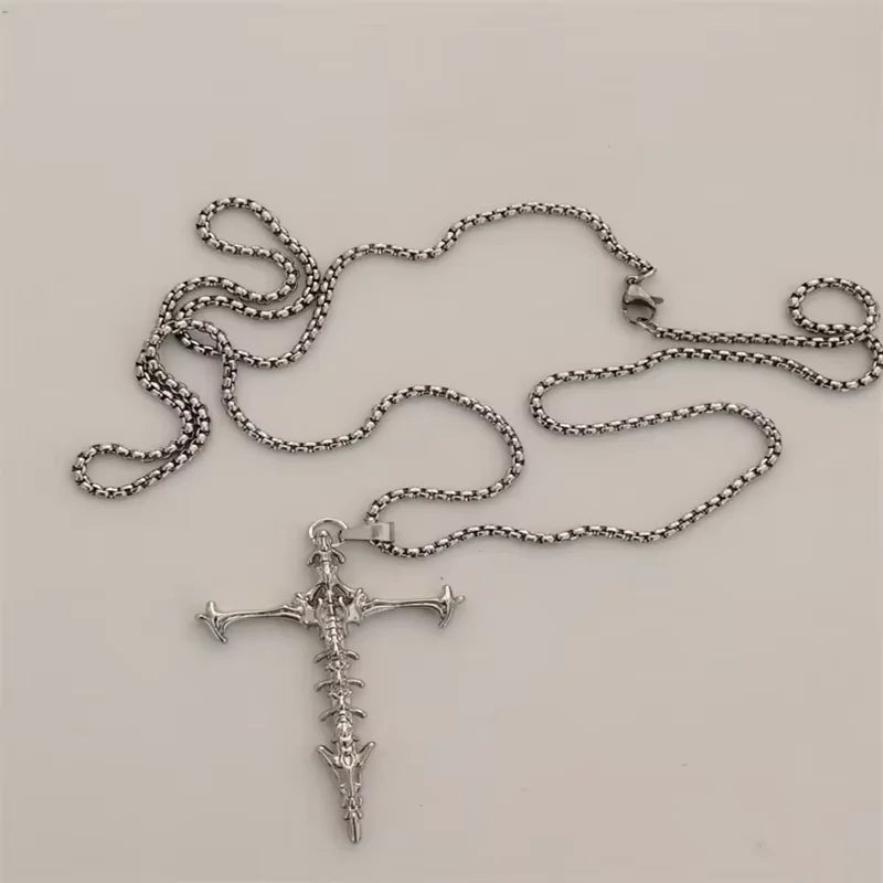 Vintage Cross Pendant Necklace Unisex Versatile Simple Long Sweater Chain Hip Hop Accessory - 19