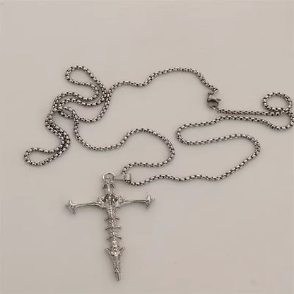 Vintage Cross Pendant Necklace Unisex Versatile Simple Long Sweater Chain Hip Hop Accessory