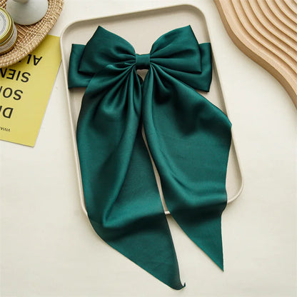 Bow Ribbon Hair Clip for Women Bowknot Barrettes Girls Solid Stain Spring Ponytail Clip Headband Hair Accessories Headwear Gi