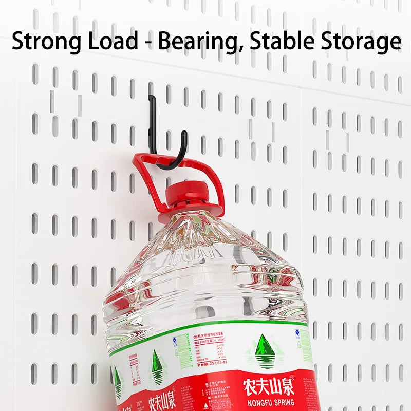 Home Office Pegboard Wall Storage Panel, PP Plastic Hole Board with Multi Hooks Shelf for Study Desk Stationery, Black White