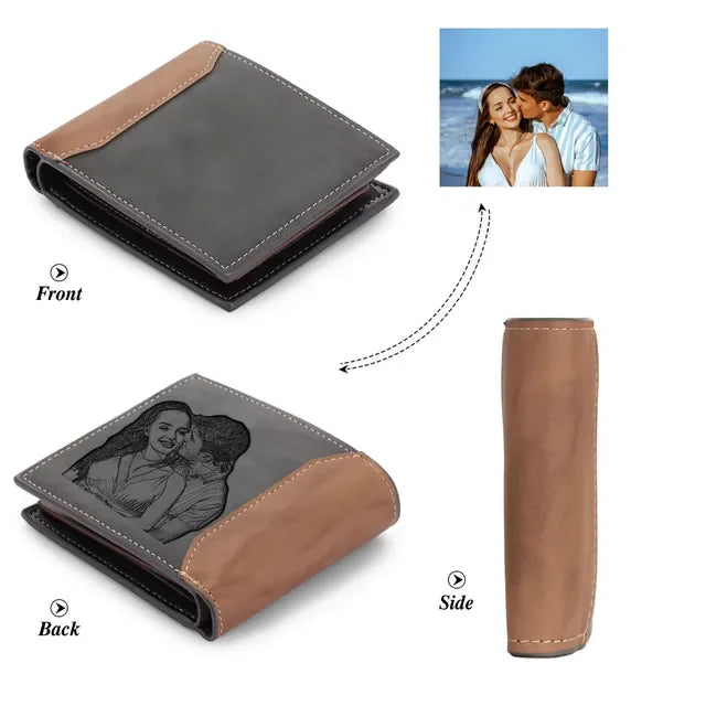 Custom Name Picture Card Holder Wallet Anniversary Birthday Gifts for Men Gift for Husband Father's Day Bifold Wallet - Back 