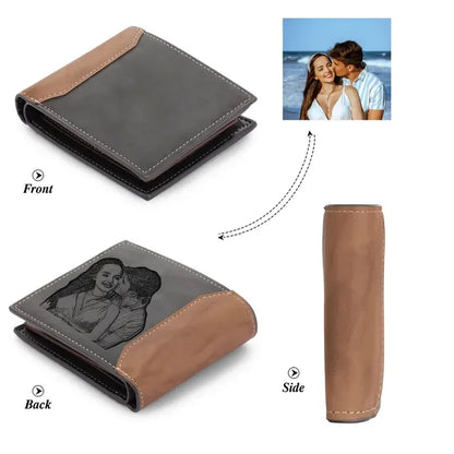Custom Name Picture Card Holder Wallet Anniversary Birthday Gifts for Men Gift for Husband Father's Day Bifold Wallet - Back 