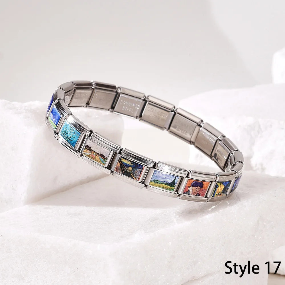 For Women Men Italian Charm Link 9mm Width Silver Gold Color Stainless Steel Bracelets on Hand DIY Making Jewelry - SL0077-17