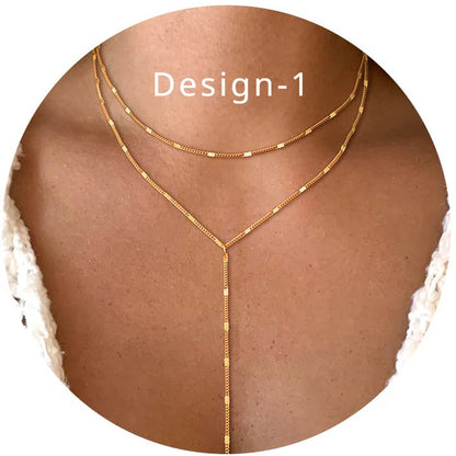 Lariat Gold Necklace for Women Teen Girls Mom, Dainty Long Necklace 14k Gold Plated STAINLESS STEEL Y-Shaped Pendant Necklace