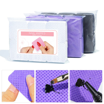 300pcs/Pack Lint-free Nail Polish Remover Napkin Colorful Cotton Wipes Paper Pads UV Gel Dust Cleaner Cleaning For Manicure T