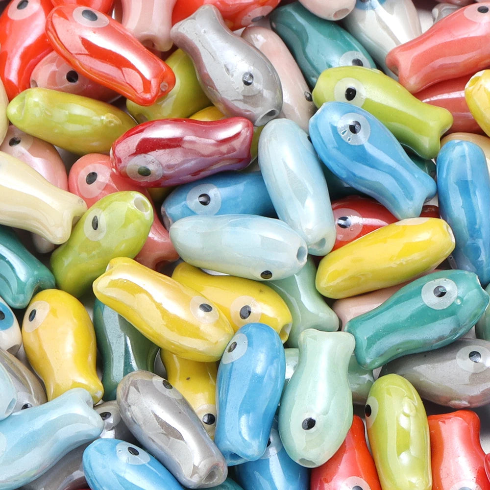 10pcs/lot Retro Small Fish Ceramic Beads Cute Porcelain Loose Spacer Beads For DIY Jewelry Making Necklace Bracelets Accessor