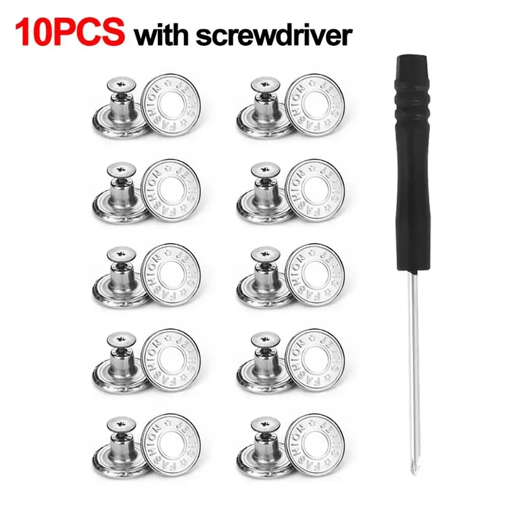 10Pcs Metal Jeans Buttons 17mm Replacement No-Sewing Screw Button Repair Kit Nailless Removable Jean Buckles Clothing Pants P