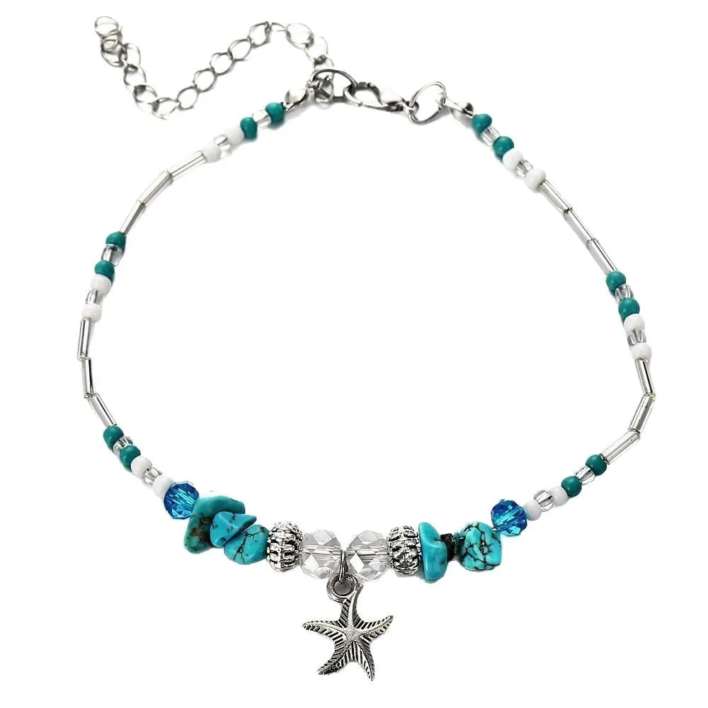 Beach Bead Anklet for Women Jewelry Retro Fashion Beads Stone Pendant Ankle Chain