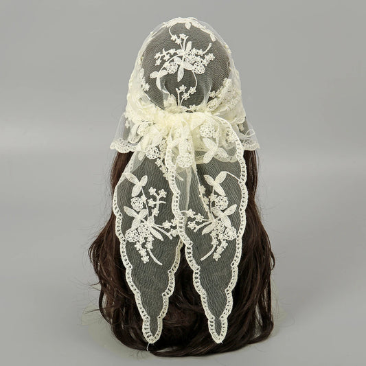 Elegant Lace Scarf Hollow Out Embroidery Foulard Bandana Solid Color Triangular Scarf Thin Vintage HandkerChiefs for Hair Wom