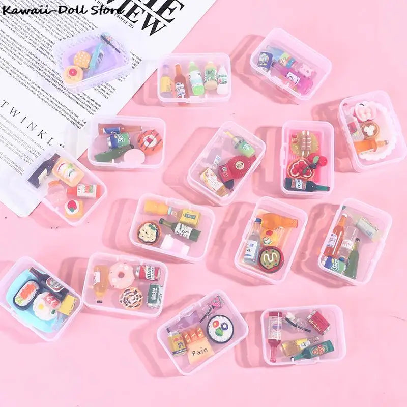 5PCS 1:12 Scale Cute Mini Dollhouse Miniature Drink Bottle Cake Desserts Bento Food Pretend Play Food Toy Kitchen Accessories