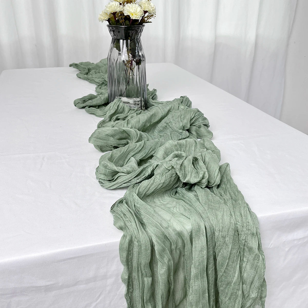 Semi-Sheer Gauze Table Runner Sage Cheesecloth Table Setting Dining Vintage Wedding Party Christmas Banquets Arches Cake Deco