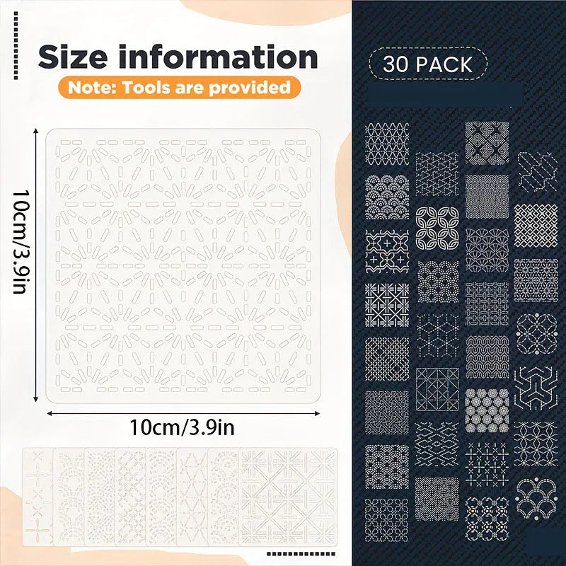 30Pcs Embroidery Templates DIY Embroidery Patterns Geometric Line Quilting Template Reusable for Sewing Hand Quilting