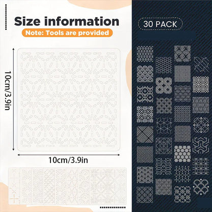 30Pcs Embroidery Templates DIY Embroidery Patterns Geometric Line Quilting Template Reusable for Sewing Hand Quilting