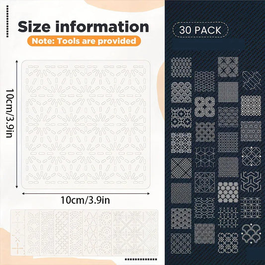 30Pcs Embroidery Templates DIY Embroidery Patterns Geometric Line Quilting Template Reusable for Sewing Hand Quilting