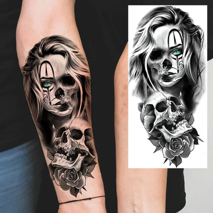 1 Sheet Evil Women Face Joker Mask Temporary Tattoos For Men Women Adults Waterproof Realistic Fake Tattoos Long Lasting Stic