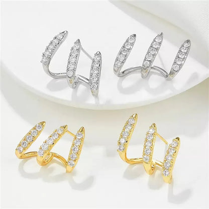 2pcs Elegant Rhinestone Three-Claw Earrings for Women Luxurious & Cute Design Earring Party Fashion Jewelry Gifts