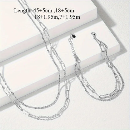 2pcs Charms 925 Sterling Silver Necklace Bracelet set for women men Paperclip Chain fine Design Match Daily Party wedding par