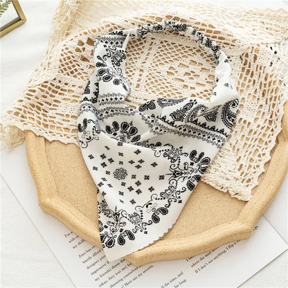 2022 Summer Vintage Print Flower Beach Bandana Hair Scarf Fashion Elastic Rubber Headbands for Women Girl Hair Accessories - 
