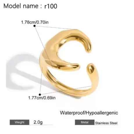 Fashion Simple Stainless Steel Rings For Women Gold Color Smooth Geometric Open Rings Arc Rings Diamonds Jewellery Ring Gift 