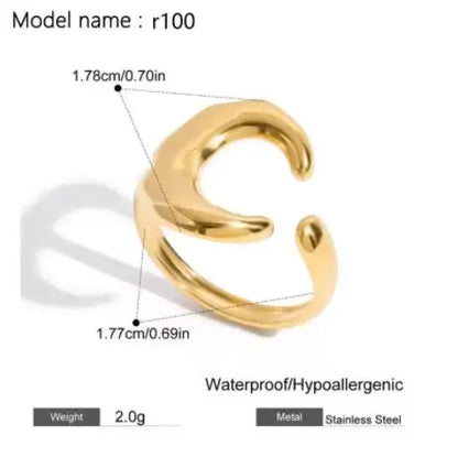 Fashion Simple Stainless Steel Rings For Women Gold Color Smooth Geometric Open Rings Arc Rings Diamonds Jewellery Ring Gift 