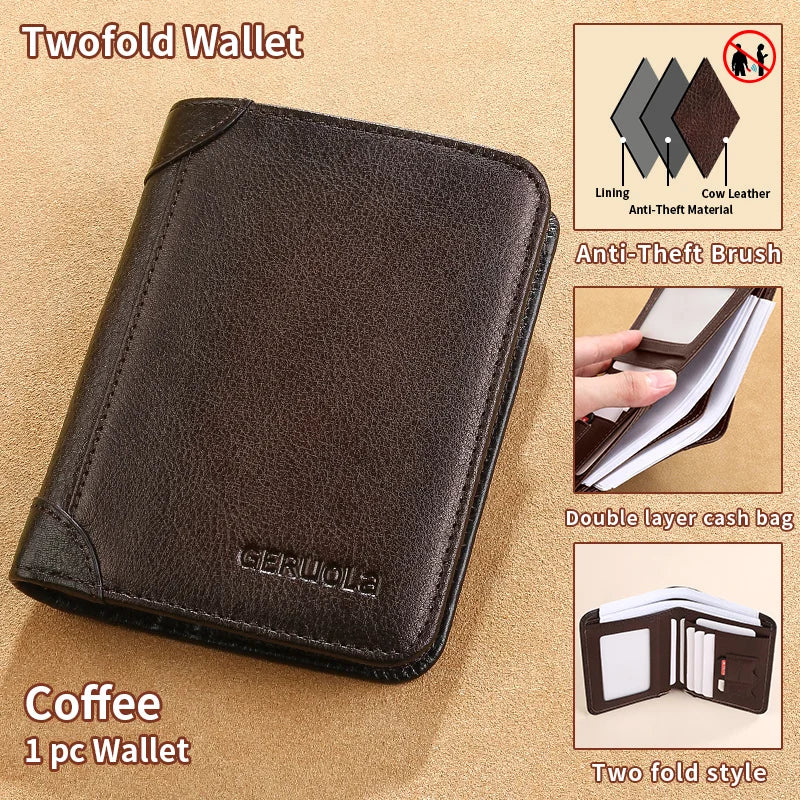 GERUOLA Slim RFID Shielded Genuine Leather Wallet for Men-Multifunctional ID & Credit Card Holder Dark Brown with Embellishme