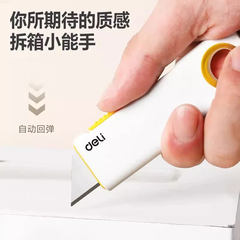 Deli Mini Retractable Utility Knife,Pocket Size SK5 High Carbon Steel Blade Carton Carboard Box Opener Tool Perfect for DIY,W