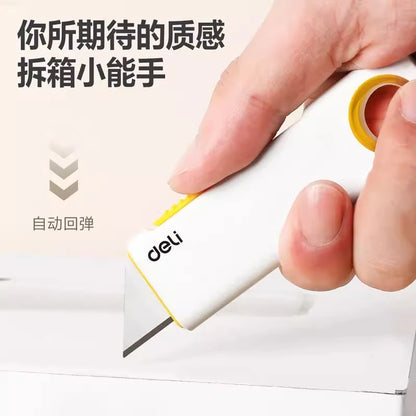 Deli Mini Retractable Utility Knife,Pocket Size SK5 High Carbon Steel Blade Carton Carboard Box Opener Tool Perfect for DIY,W