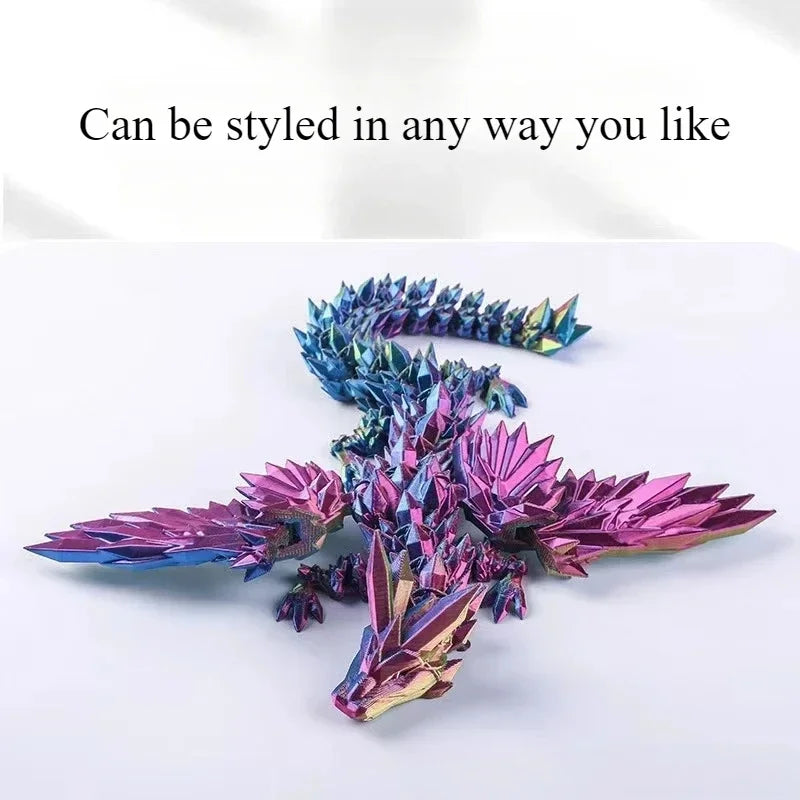 3D Printed Dragon Colorful Gem Dragon Figurines Movable Joint Rotatable Articulated Dragon Crafts Desktop Western Action Figu