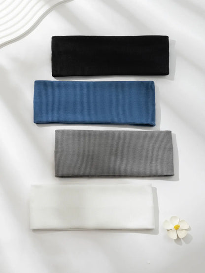 4Pcs Simple Fashion Women Solid Color Elastic HairBands Cute Wash Face Make-up Hair Band Vintage Sports Running Yoga Headband